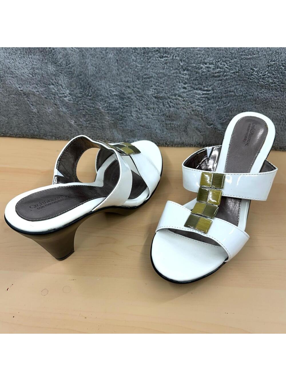 Croft & Barrow White Patent Gold Tile Wedge Sandals